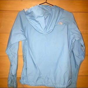 North face light blue rain jacket