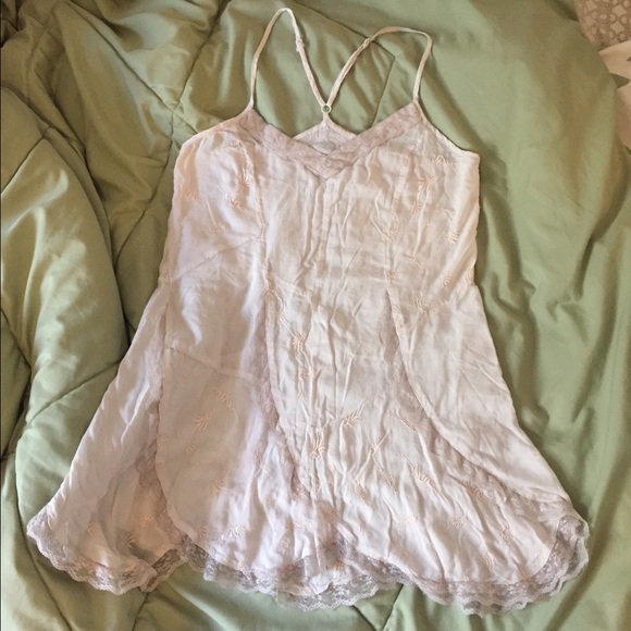 Free People White Embroidered Viscose Voile Slip