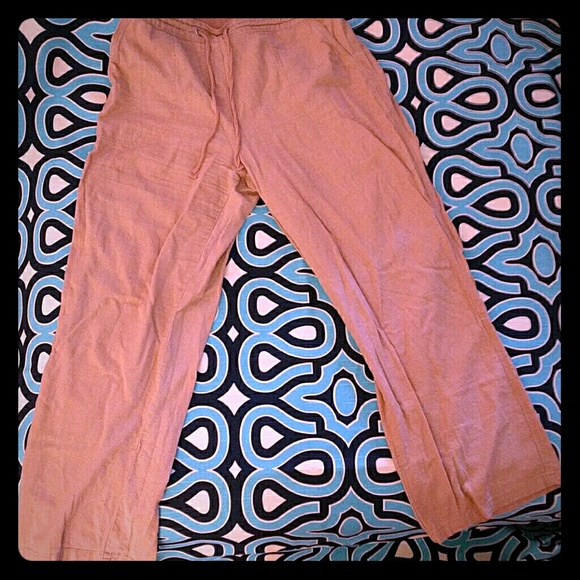Wide leg linen drawstring trousers