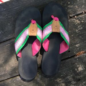 Eliza B Pink and Green Ribbon Sandals - Size 9