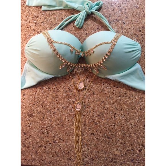 Beach bunny mint crystal scrunch push-up bikini m - Picture 4 of 4