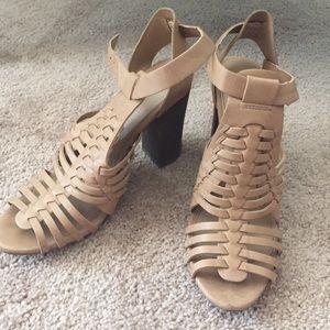 Tan peep toe sandal heels