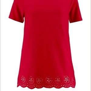 Red mini dress with scalloped hem