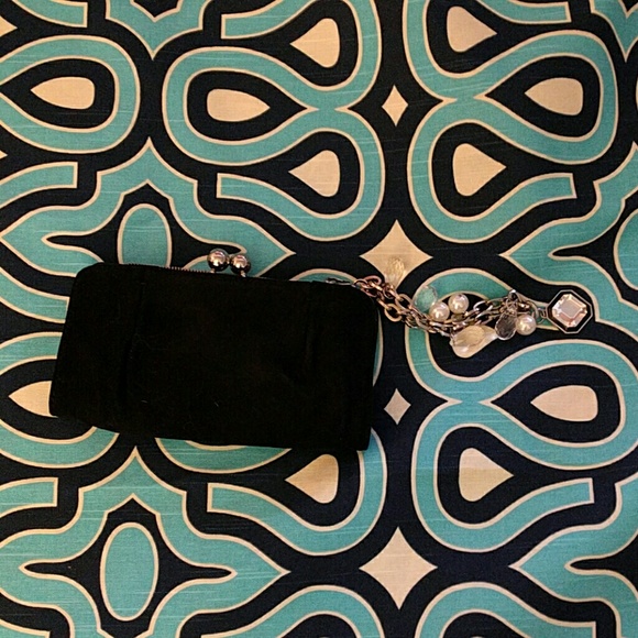 Black suede wristlet with baubles