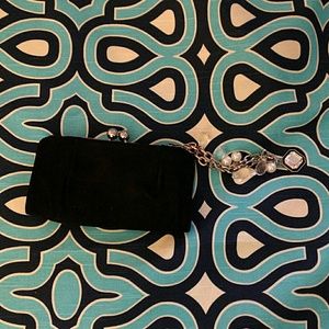 Black suede wristlet with baubles