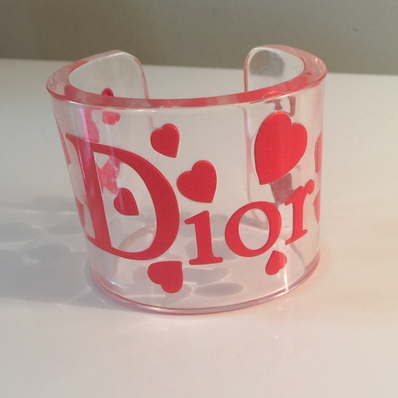 Christian Dior lucite hearts cuff bracelet
