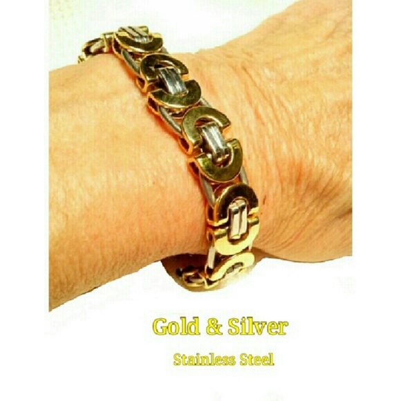 🆕.  GOLD & SILVER BYZANTINE UNISEX BRACELETS - Picture 2 of 3