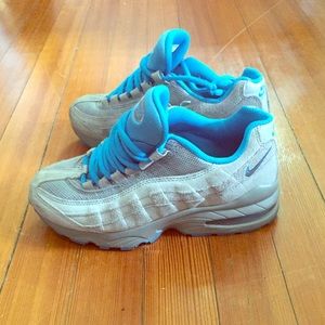 barley worn gray and turquoise / blue AirMax 95s