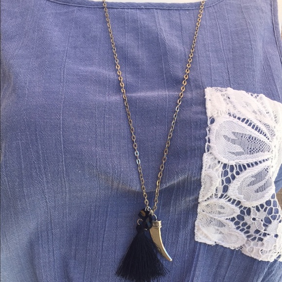 Black tassel with silver chain