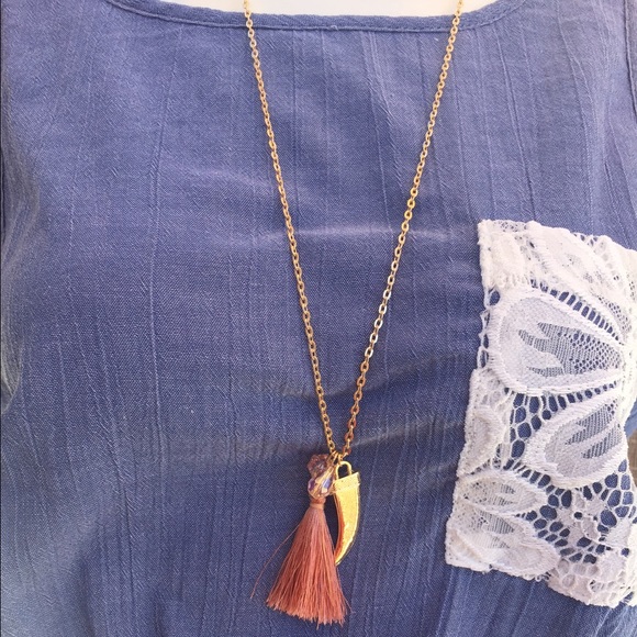 Dust rose tassel necklace with gold chain