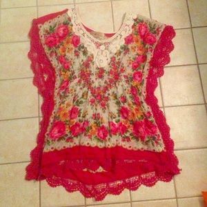 5th Culture Red Floral Lace Blouse