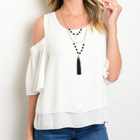 One LEFT‼️ White cold shoulder tank - Picture 2 of 4