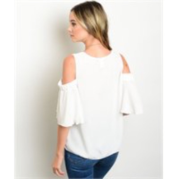 One LEFT‼️ White cold shoulder tank - Picture 3 of 4