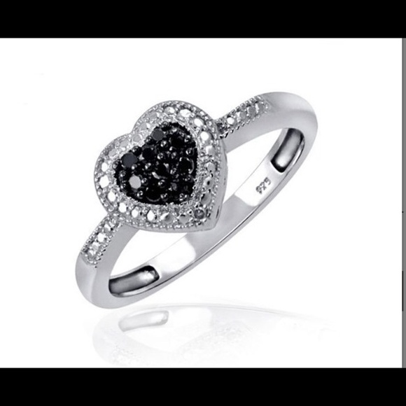 Jewelry - Black Diamond Heart Ring /Sterling Silver FINAL $
