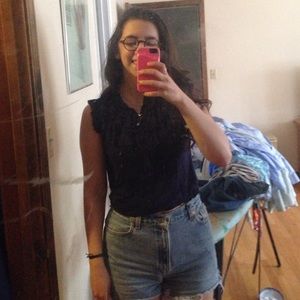 Navy blue top with ruffles