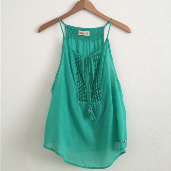 Hollister Bohemian Tassel Top Green