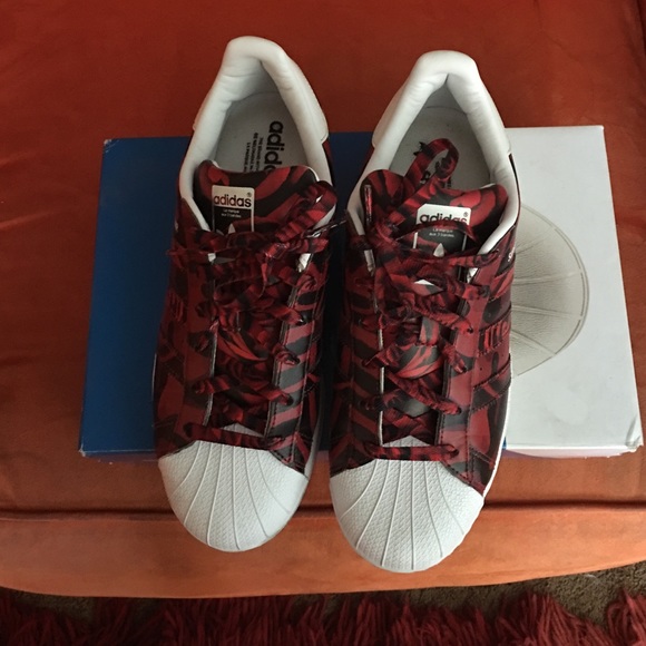 Adidas shell toes red and white superstars