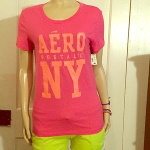 Aeropostale NY Pink & Orange Glitter Logo Tee NWT