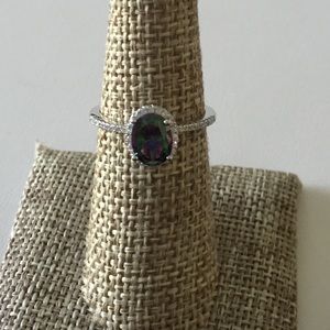 Beautiful Rainbow Topaz Ring w/CZ Sterling Silver