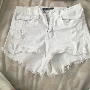 Flying monkey ripped high white denim shorts