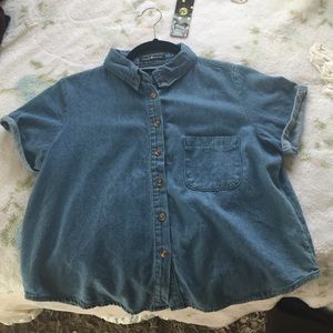 denim brandy short sleeve button up