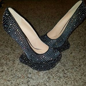 Sparkly, black anti gravity wedges
