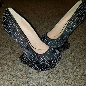 Sparkly, black anti gravity wedges