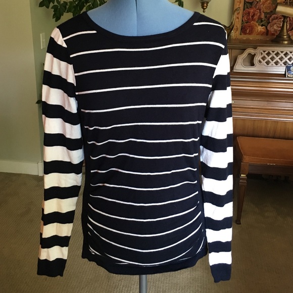 Navy and white striped sweater