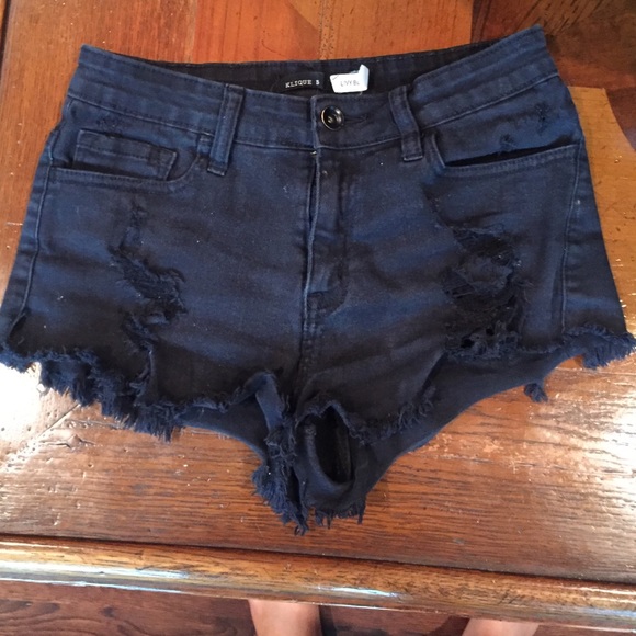 Black Denim Ripped Shorts by Klique B
