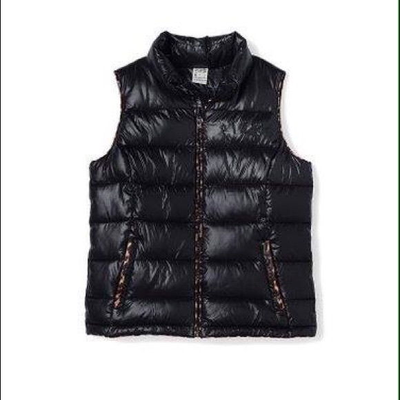 PINK Victorias Secret Black Vest with Leopard Trim