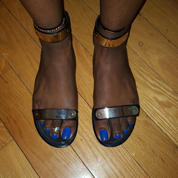 Black Sandals with Gold Plates