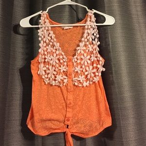 Orange lace see through top