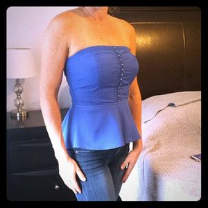 Beautiful blue strapless corset peplum top