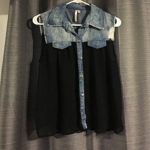 Jean top with black see through bottom