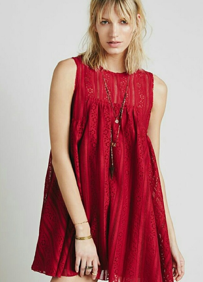 Free People Red Lace Mini Dress
