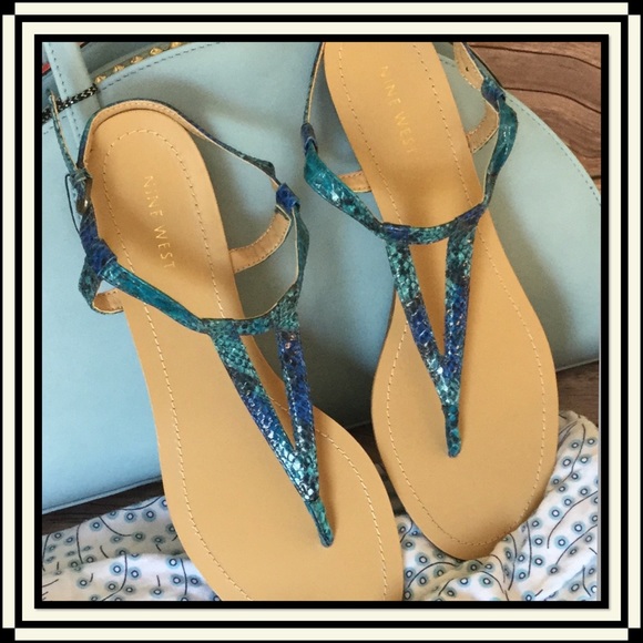 Nine West Shoes - Nine West Multi-Blue Synthetic Snake Thong Sandal