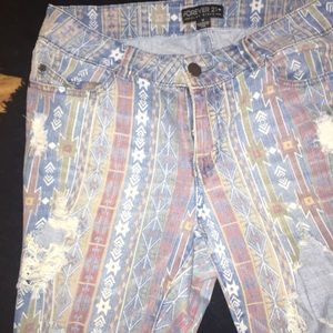 FOREVER 21 high waisted Tribal ripped jeans