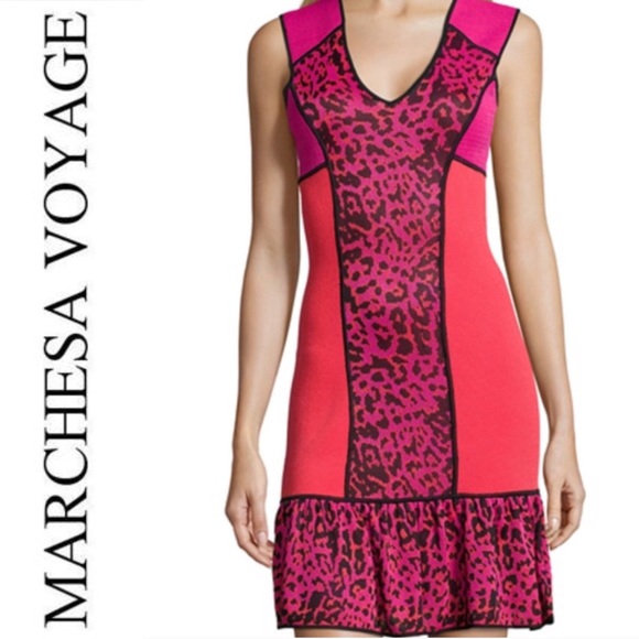 Marchesa Voyage red animal print bodycon dress size xs