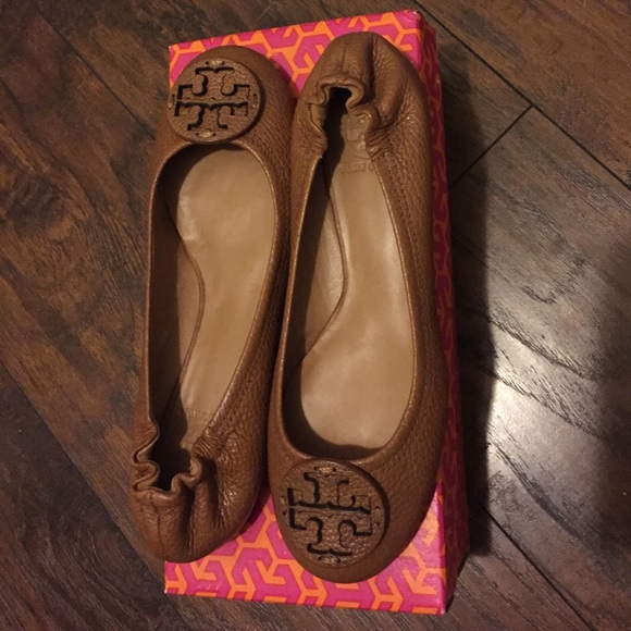Royal Tan Tory Burch Reva- Tumbled leather flats