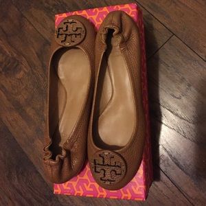 Royal Tan Tory Burch Reva- Tumbled leather flats