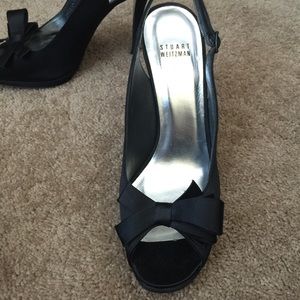 Stuart Weitzman Black Open Toed Bow Heels