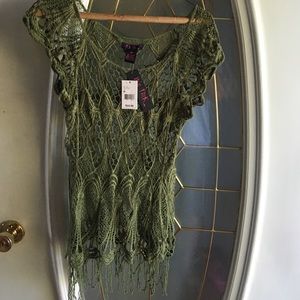 NWT olive fringe lace