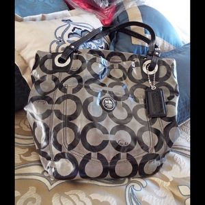 Coach Black Coated Canvas Alex Op Art Tote Bag