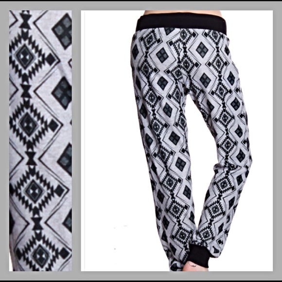🚫SOLD🚫Soft Tribal Joggers Gray & Black Med sold - Picture 2 of 4