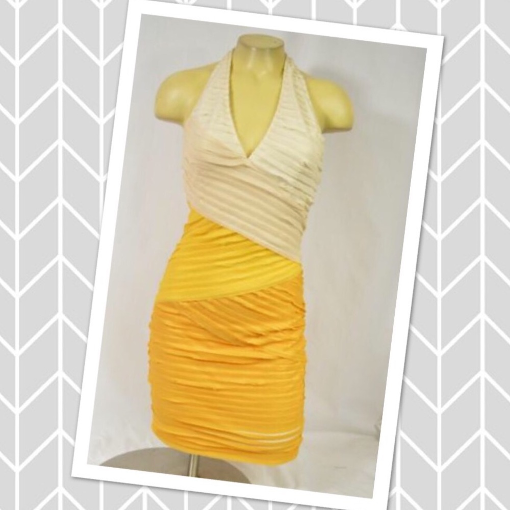 Bebe Dress party formal wedding cocktail yellow