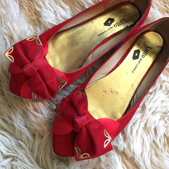 Red and Gold Velvet Bow Flats