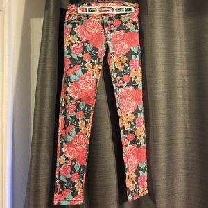 Pink and blue floral skinny jeans