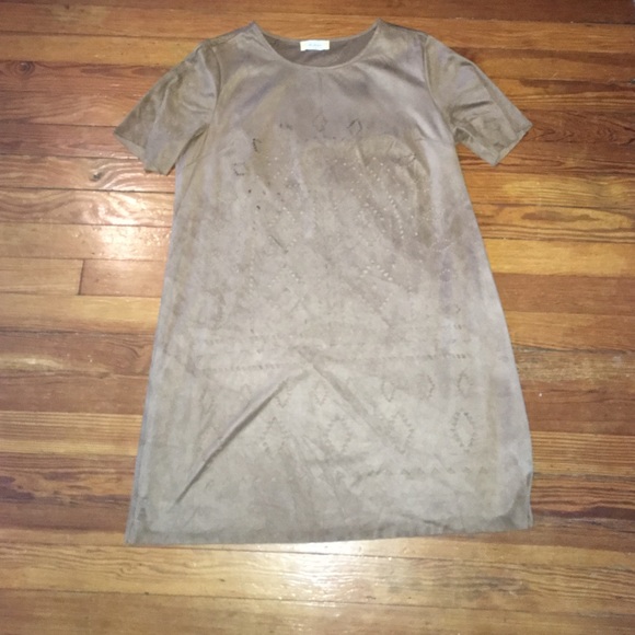 Brown suede dress with geometric cut outs