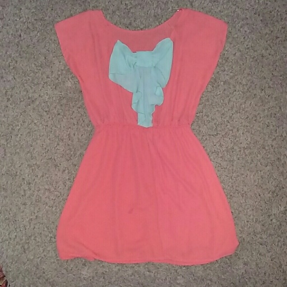 Boutique Coral and Mint Bow Back Dress Size Large - Picture 1 of 1