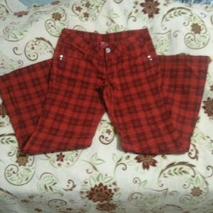 Red & Black Plaid Wide Leg Pants